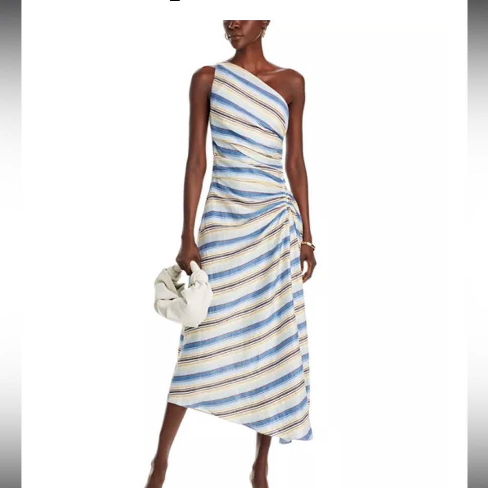 ALC Carolyn One-Shoulder Blue Striped Midi Dress
